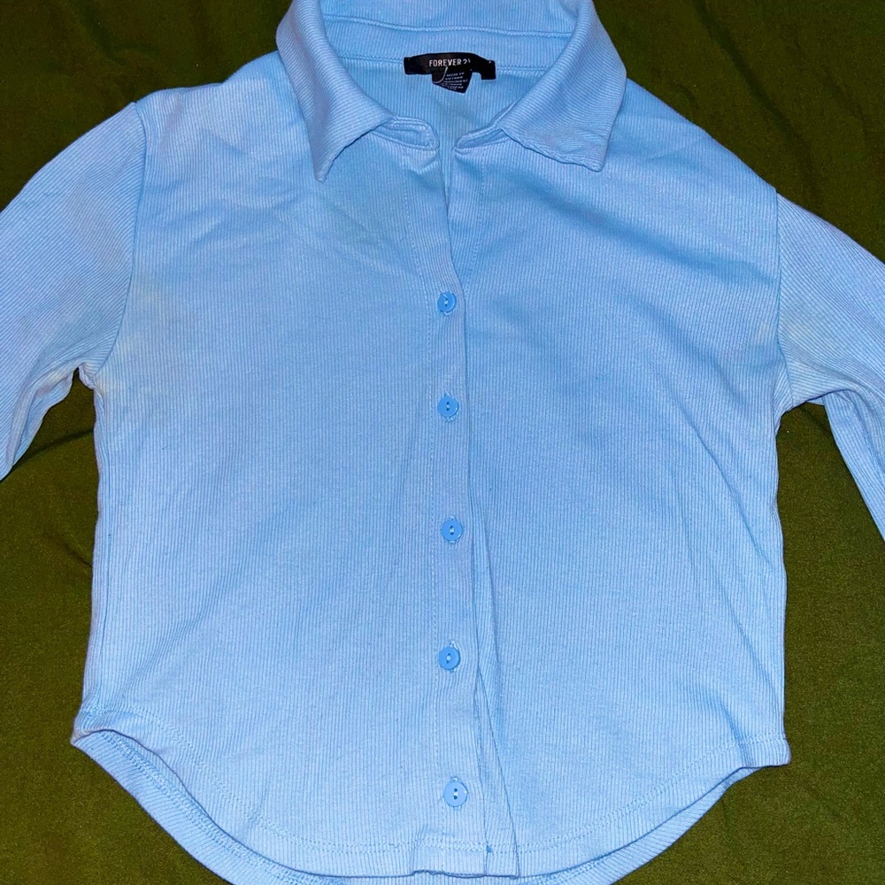Forever 21 Blue Button Down Shirt with Pointed Collar